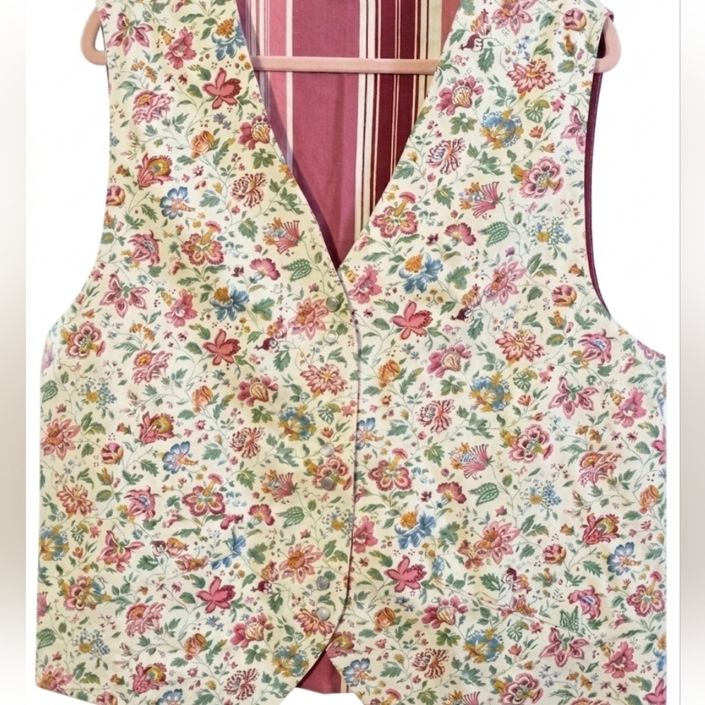 Vintage Reversible Floral Striped Vest Retro 70s Size Large